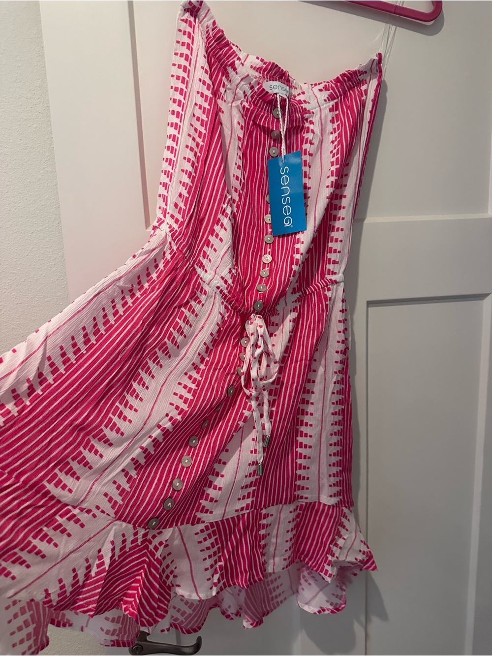 Sense of Joy Pink and White Striped Ruffle Skirt